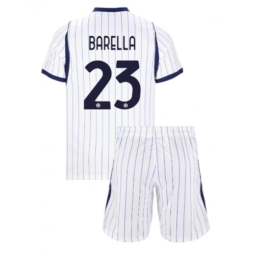 Stroje piłkarskie Inter Milan Nicolo Barella #23 Koszulka Wyjazdowej dla dzieci 2026-27 Krótki Rękaw (+ szorty)